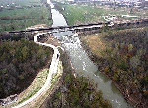 Aerial of trestle from west  of the river